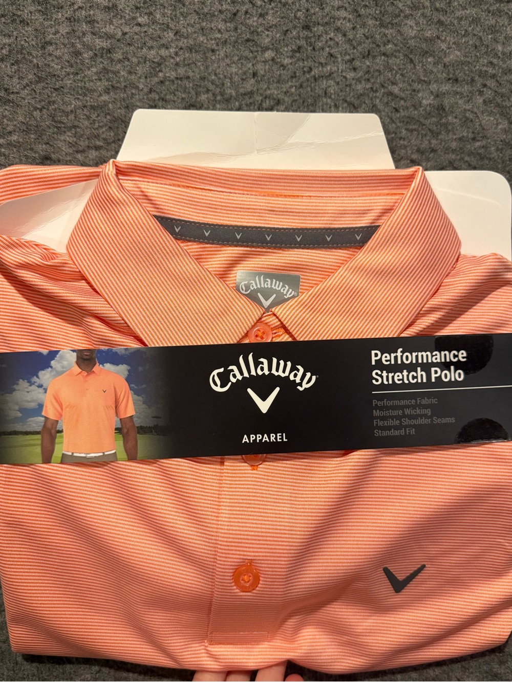 Callaway Performance Stretch Polo Golf Shirt Mens Small Orange Striped Wicking